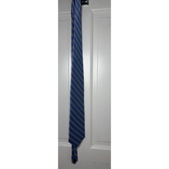 Brooks Brother Blue Silk Tie Black & White Diagonal Stripes Classic Style - Picture 6 of 6